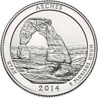 (023p) Монета США 2014 год 25 центов "Арчес"  Медь-Никель  UNC